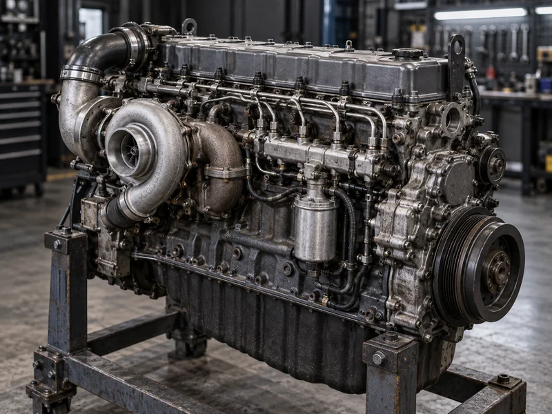 Primer plano del motor diésel de seis cilindros en línea de un camión volquete 371 vs 420, mostrando la unidad de la familia WD615 que respalda la disponibilidad de repuestos